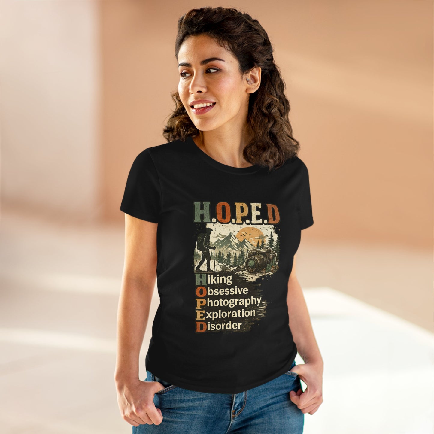 HOPED Hiking T‑Shirt — "Hiking Obsessive Photography Exploration Disorder" Outdoor Graphic Tee