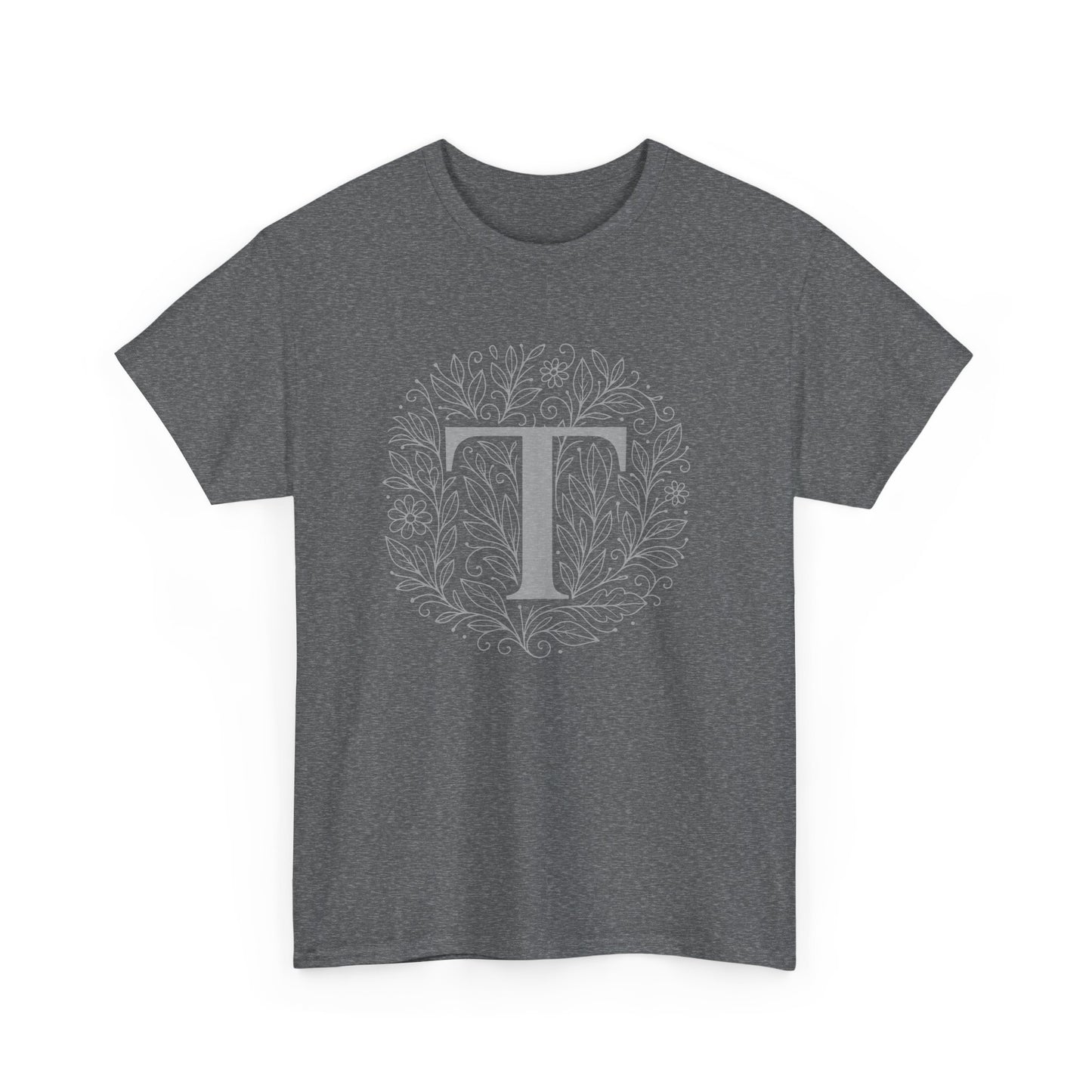 Personalized Initial T, Unisex Heavy Cotton Tee, Custom Graphic T-Shirt, Gifts for Her, Birthday, Casual Wear, Women's Fashion