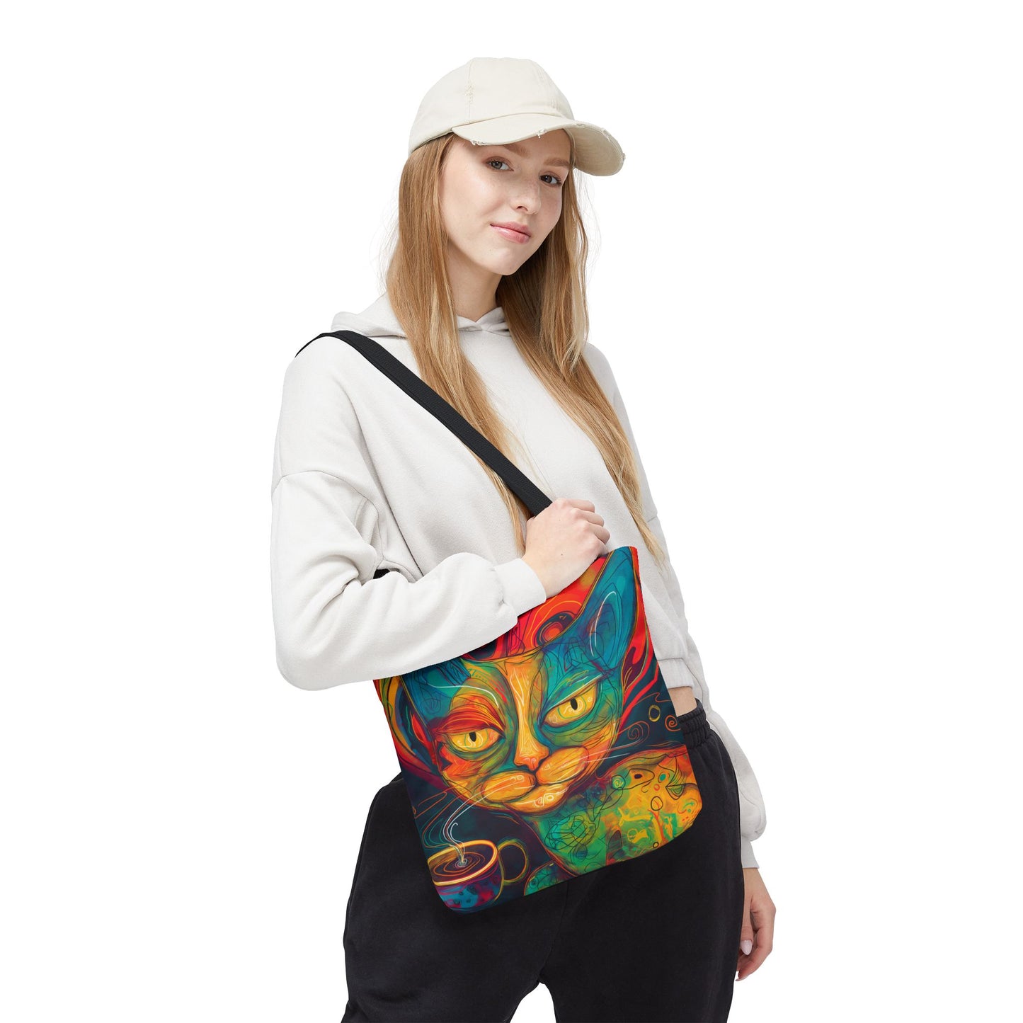 Coffee & Cats On-the-Go Abstract Tote Bag for Feline Fans, Cat Lover Gifts, Kitty Shopping Bag, Pet Owner Accessories, Cute Cat Print