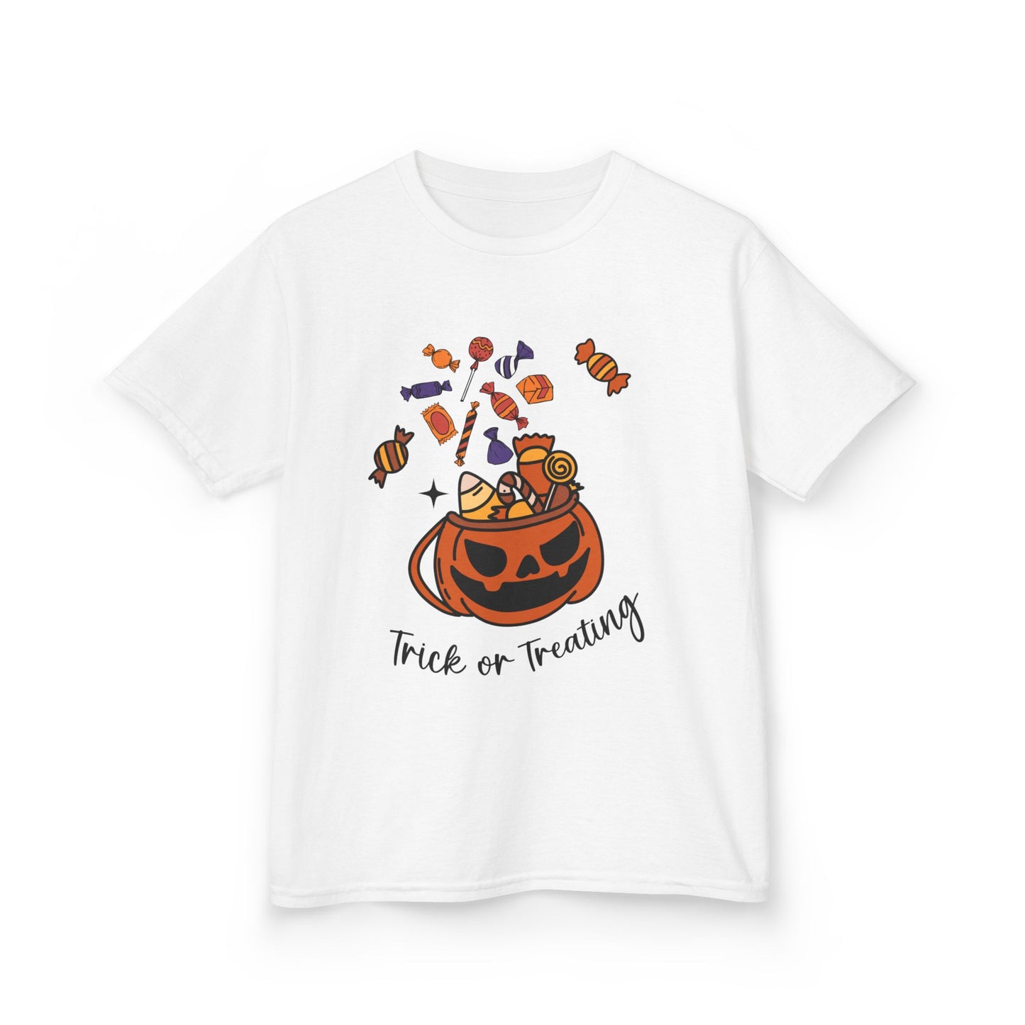 Kids Halloween T-Shirt Trick or Treat Tee, Spooky Kids Costume Shirt, Fun Halloween Top, Cute Fall Festival Apparel