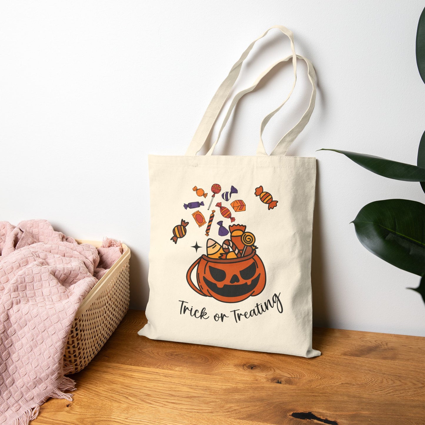 Halloween Trick or Treat Tote Bag, Eco Friendly Reusable Bag, Kids Halloween Gift, Fall Festival Tote, Shopping Bag