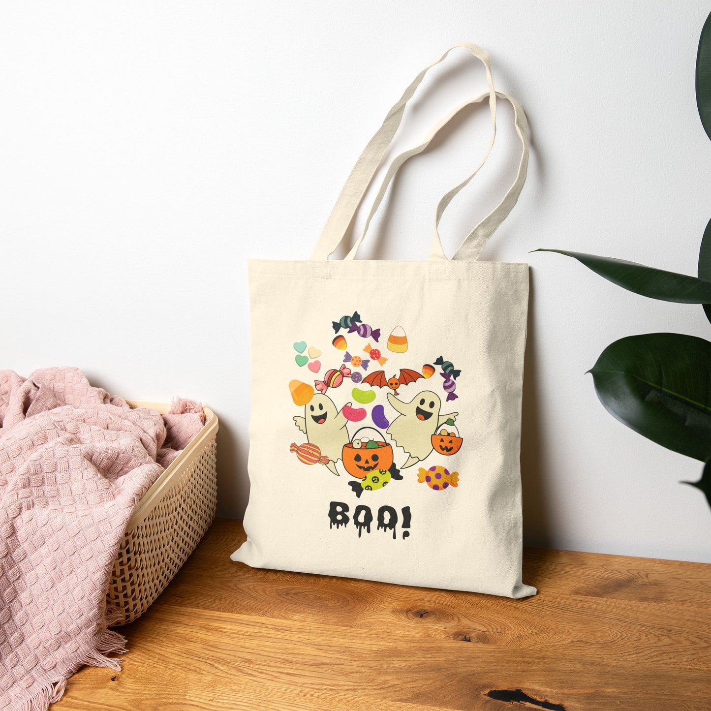 Halloween Trick or Treat Cotton Canvas Tote Bag, Eco-Friendly Reusable Shopping Bag, Seasonal Gift, Boo Bag, Spooktacular Accessory