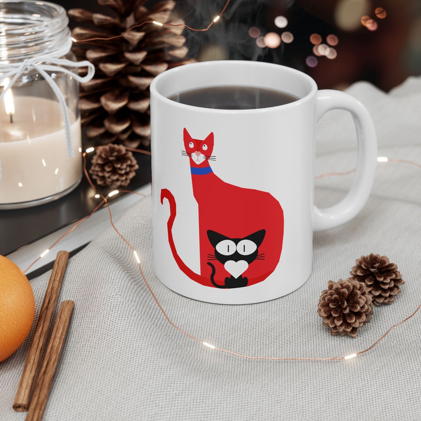 Cute Cat Love Ceramic Mug - Gift for Cat Lovers, Pet Owners, Coffee Enthusiasts, Valentine's Day, Birthday