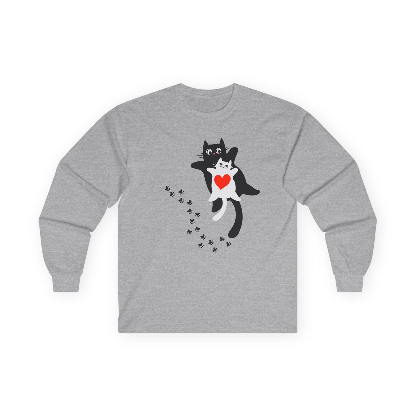 Cute Cat Love Long Sleeve Tee, Casual Cat Lover Gift, Unique Animal Apparel, Cute Pet Shirt, Gift for Cat Mom