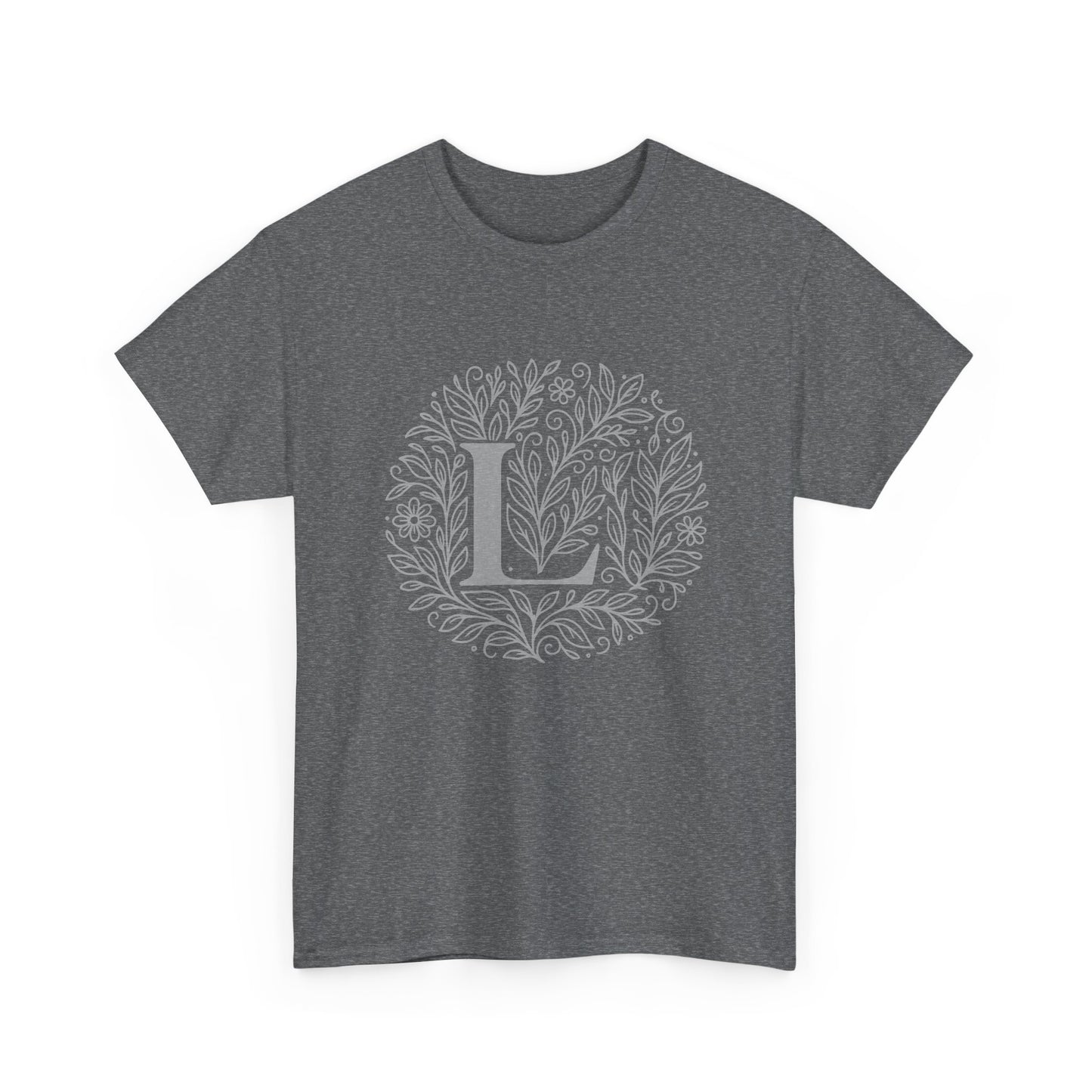 Personalized Initial L, Unisex Heavy Cotton Tee, Custom Graphic T-Shirt, Gifts for Her, Birthday, Casual Wear, Women's Fashion