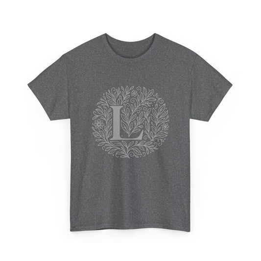 Personalized Initial L, Unisex Heavy Cotton Tee, Custom Graphic T-Shirt, Gifts for Her, Birthday, Casual Wear, Women's Fashion
