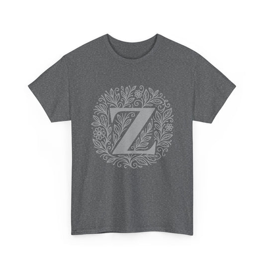 Personalized Initial Z, Unisex Heavy Cotton Tee, Custom Graphic T-Shirt, Gifts for Her, Birthday, Casual Wear, Women's Fashion