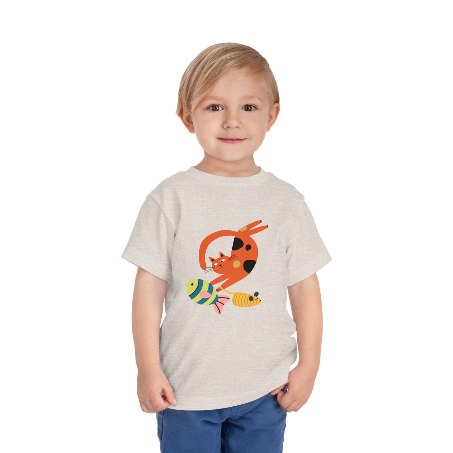 Cute Cat & Fish Toddler T-Shirt | Playful Kids Graphic Tee, Summer Outfit for Boys & Girls, Birthday Gift, Animal Lover Shirt