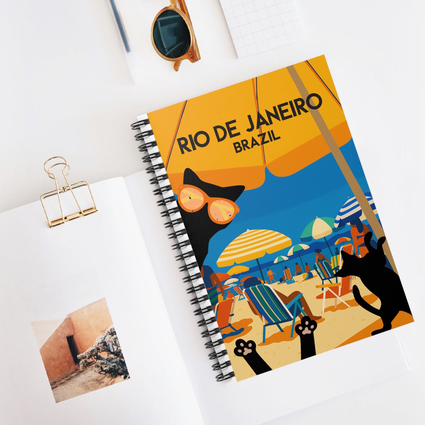 Rio de Janeiro Cat Notebook – A5 Softcover Journal, Beach Vibes Travel Diary, Gift for Pet Lovers, Summer Memories & Creativity