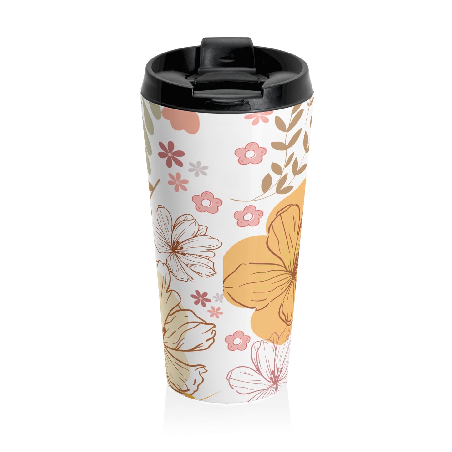 Floral Travel Mug – Stainless Steel Coffee Cup for Nature Lovers, Gift for Her, Insulated Hot Beverage Holder