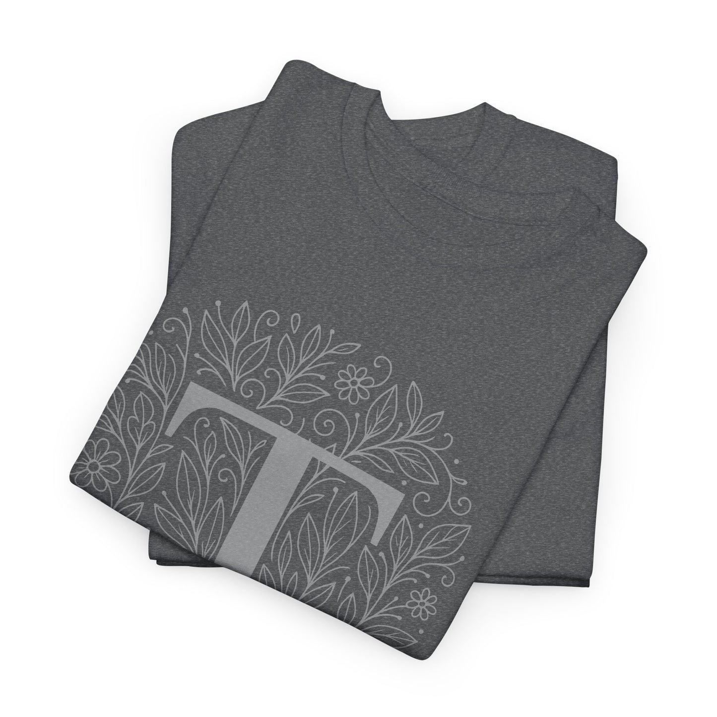 Personalized Initial T, Unisex Heavy Cotton Tee, Custom Graphic T-Shirt, Gifts for Her, Birthday, Casual Wear, Women's Fashion