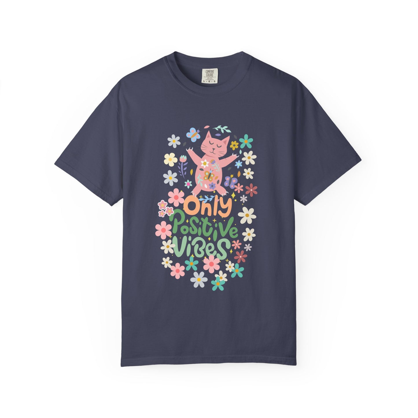Positive Vibes T-Shirt, Unisex Casual Tee, Boho Shirt, Gift for Cat Lovers, Summer Fashion, Festival Wear