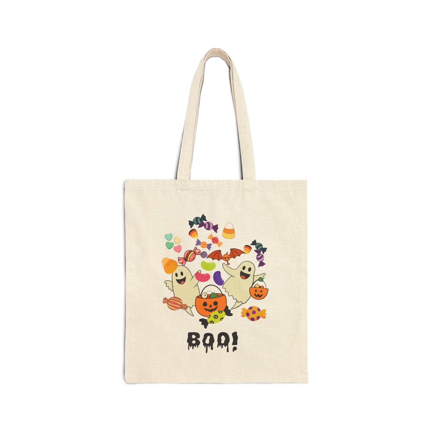 Halloween Trick or Treat Cotton Canvas Tote Bag, Eco-Friendly Reusable Shopping Bag, Seasonal Gift, Boo Bag, Spooktacular Accessory