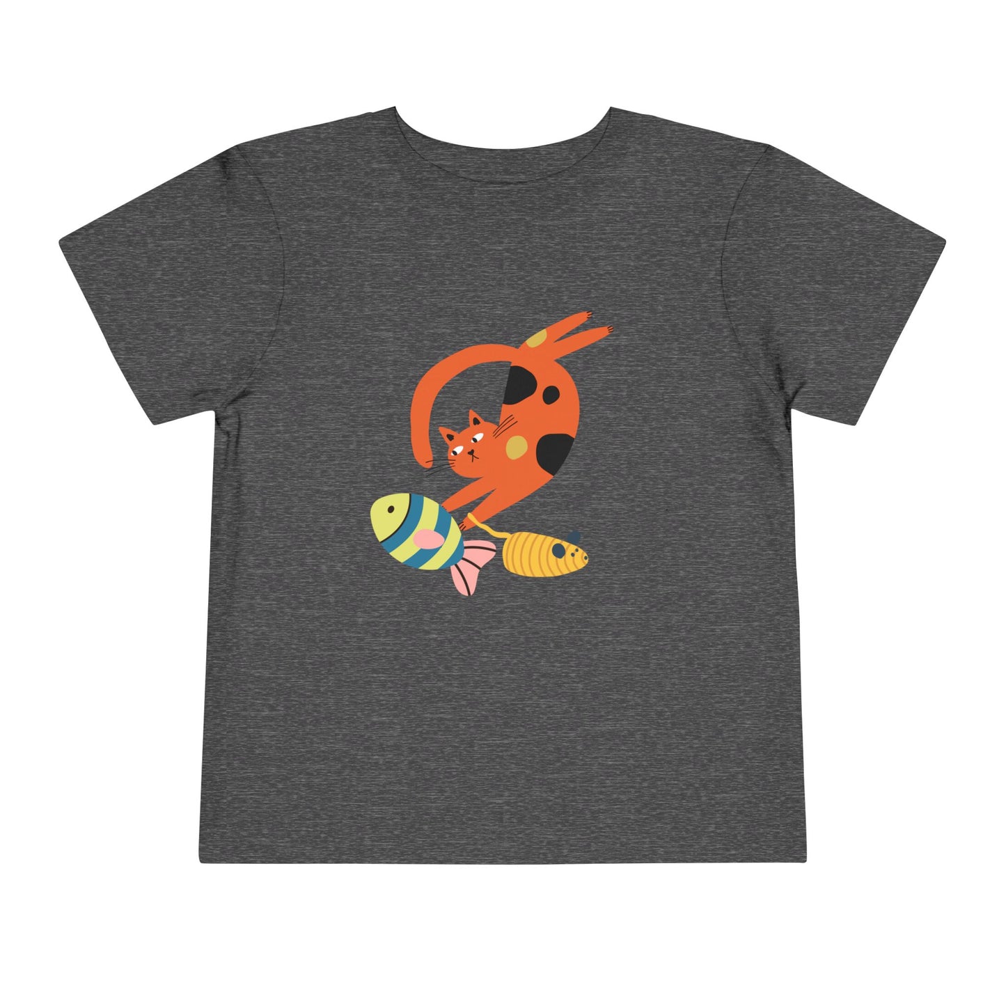 Cute Cat & Fish Toddler T-Shirt | Playful Kids Graphic Tee, Summer Outfit for Boys & Girls, Birthday Gift, Animal Lover Shirt