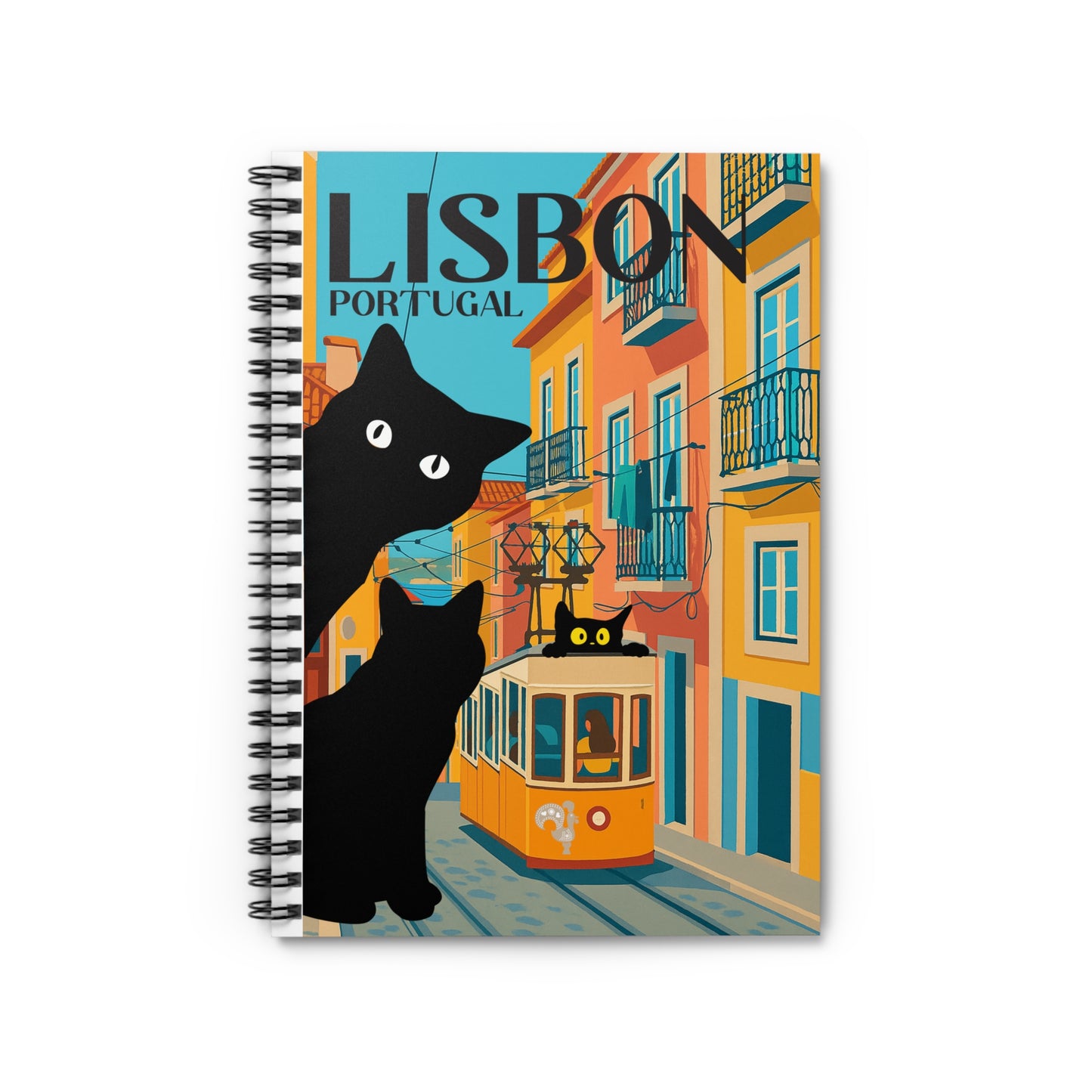Lisbon Cat Spiral Notebook, Vintage Lisbon Design, Travel Journal, Gift for Cat Lovers, Stationery for Writers, Unique Art Notebook