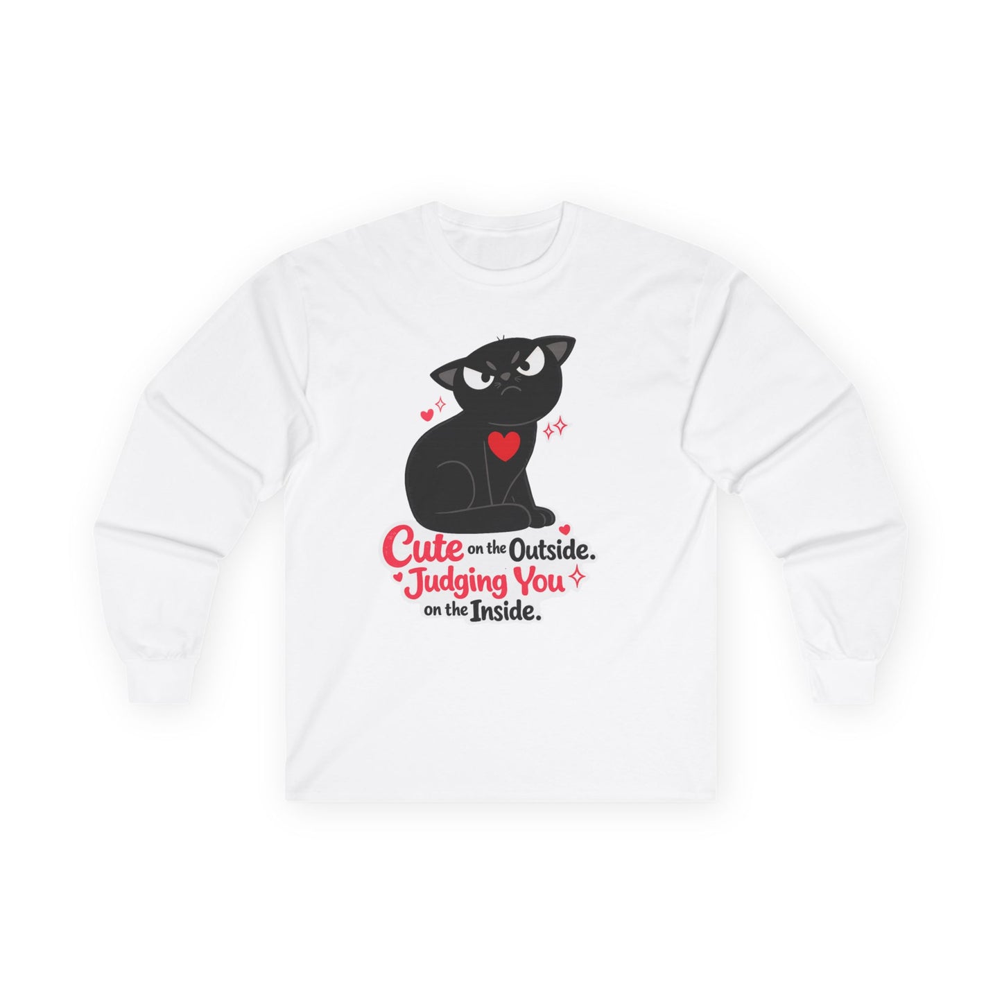 Funny Judging Cat Long Sleeve Shirt, Cute Black Cat Illustration Tee with Quote, Cat Lover Gift, Graphic Cat Top