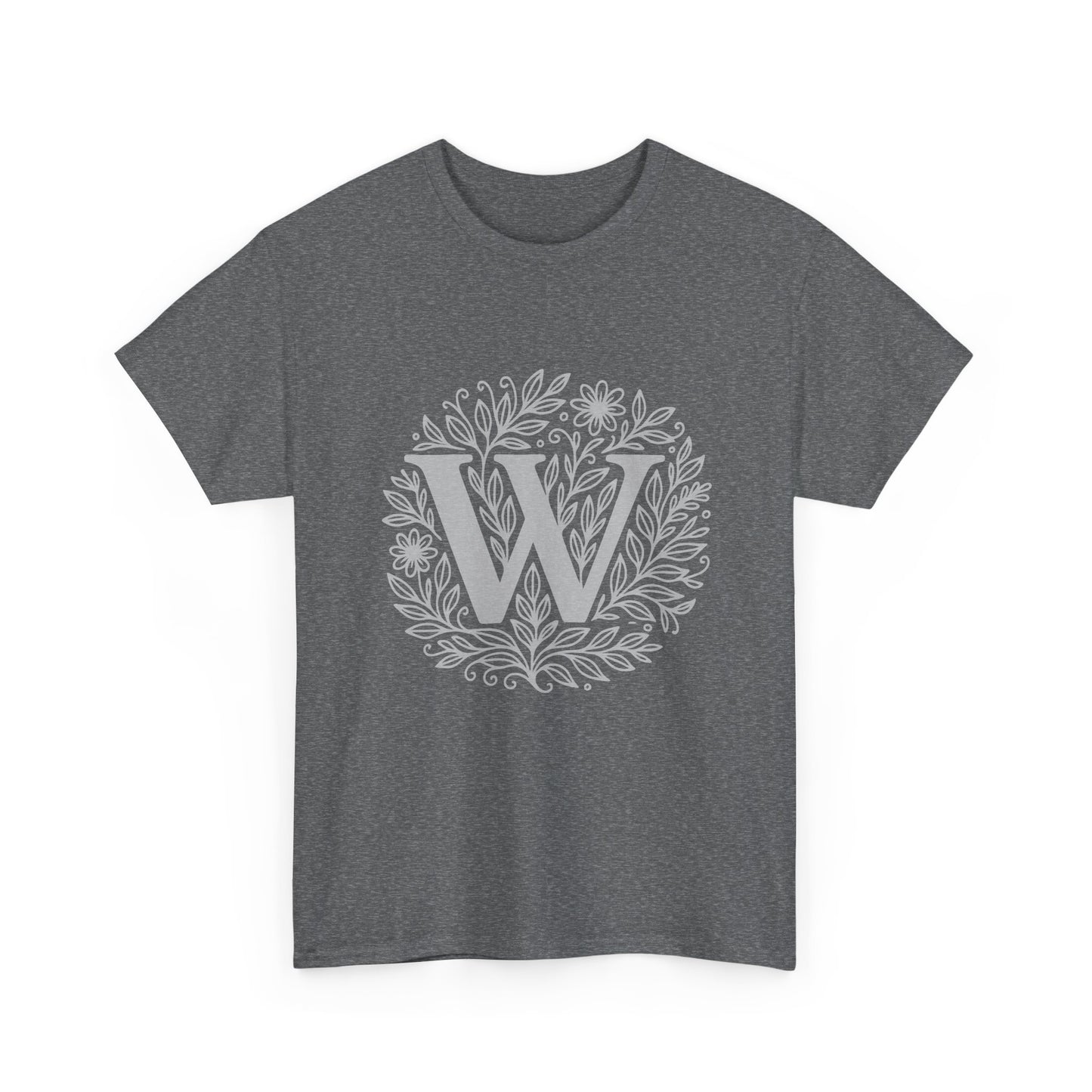 Personalized Initial W, Unisex Heavy Cotton Tee, Custom Graphic T-Shirt, Gifts for Her, Birthday, Casual Wear, Women's Fashion