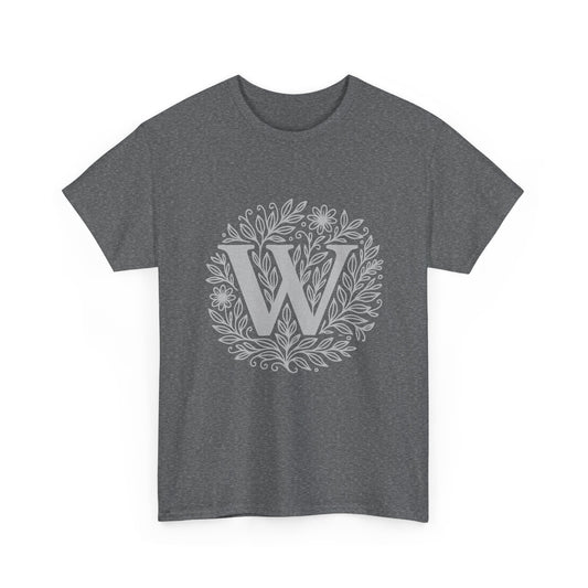 Personalized Initial W, Unisex Heavy Cotton Tee, Custom Graphic T-Shirt, Gifts for Her, Birthday, Casual Wear, Women's Fashion