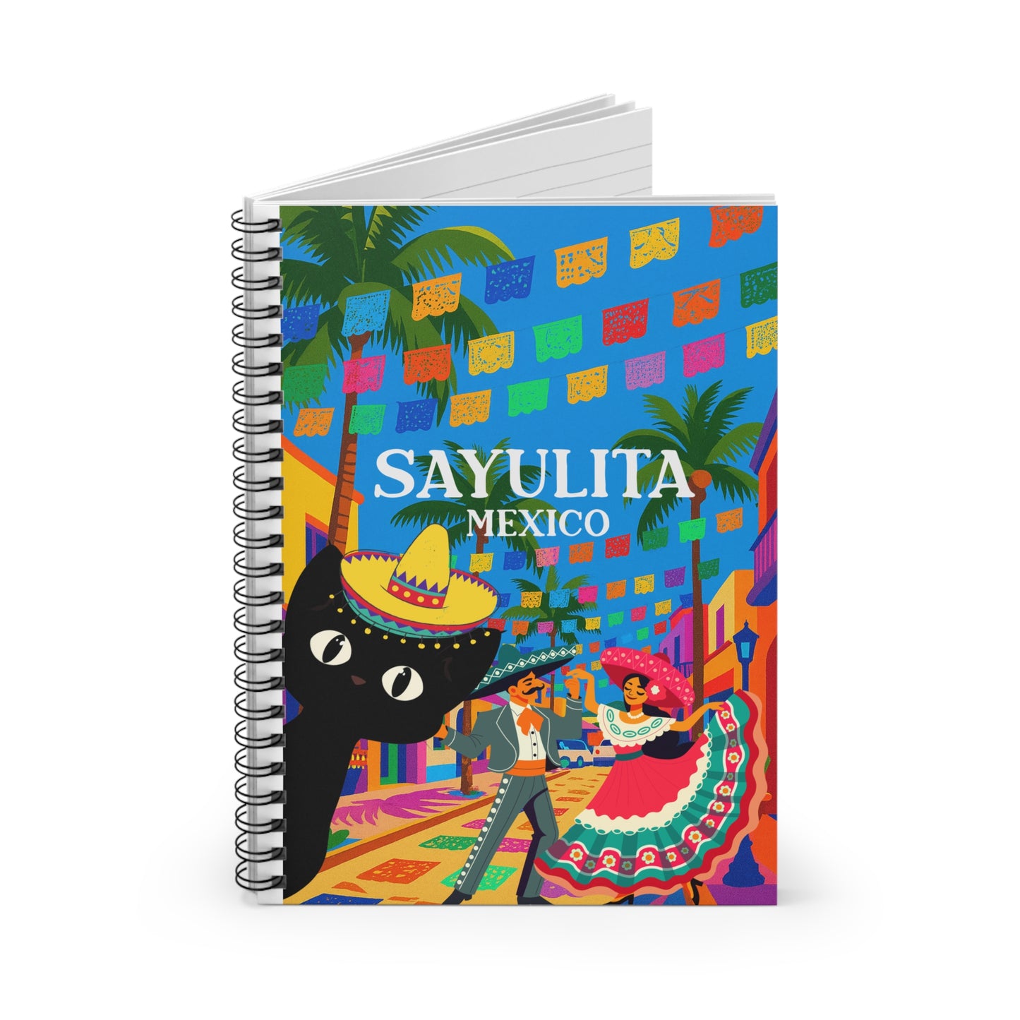 Sayulita Spiral Notebook – Vibrant Mexico Journal, Colorful Travel Gift, Creative Writing Pad, Festival-Inspired Stationery