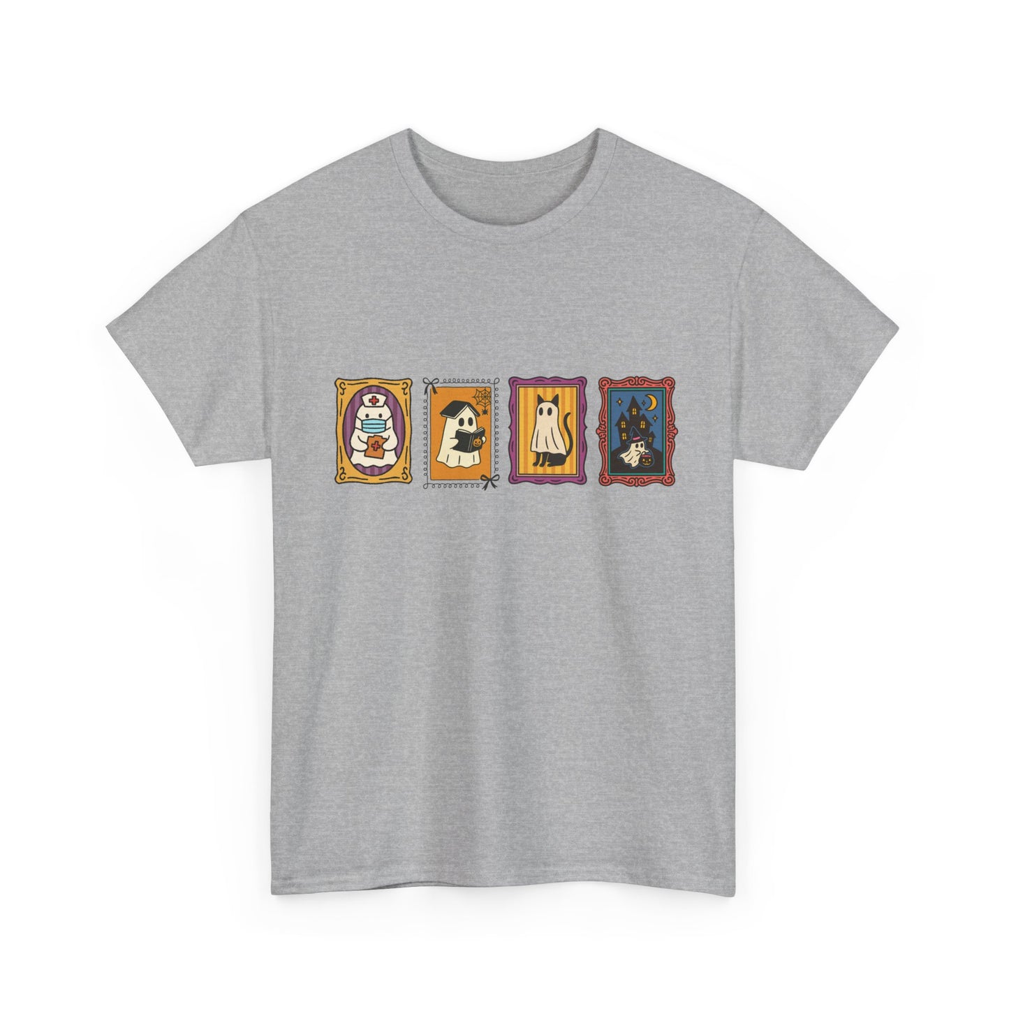 Spooky Portraits Unisex Heavy Cotton Tee - Halloween Shirt, Ghostly Tee, Graphic T-Shirt, Casual Tee, Gift for Occasions