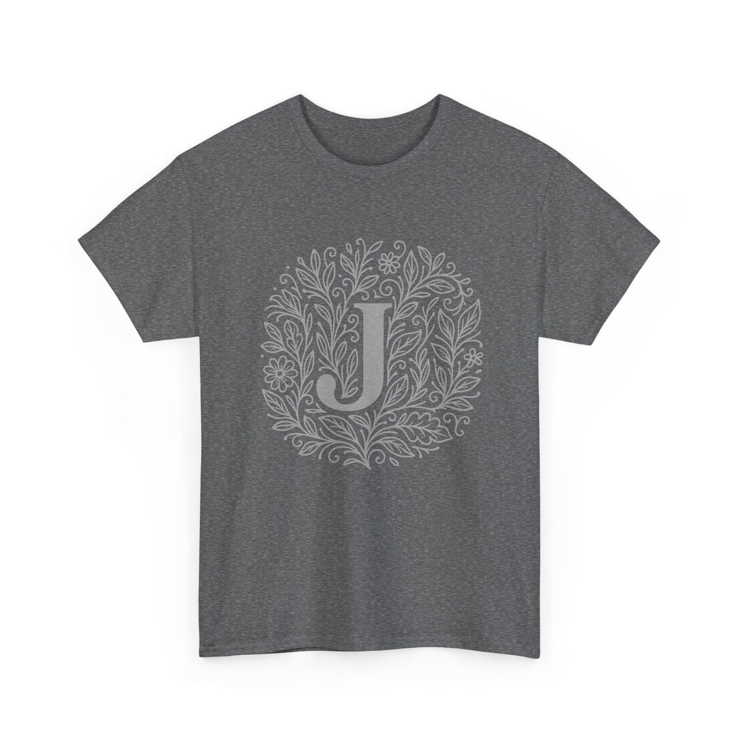 Personalized Initial J, Unisex Heavy Cotton Tee, Custom Graphic T-Shirt, Gifts for Her, Birthday, Casual Wear, Women's Fashion