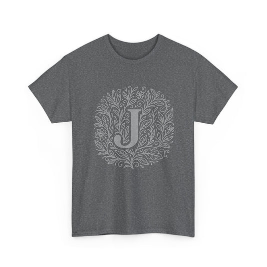 Personalized Initial J, Unisex Heavy Cotton Tee, Custom Graphic T-Shirt, Gifts for Her, Birthday, Casual Wear, Women's Fashion