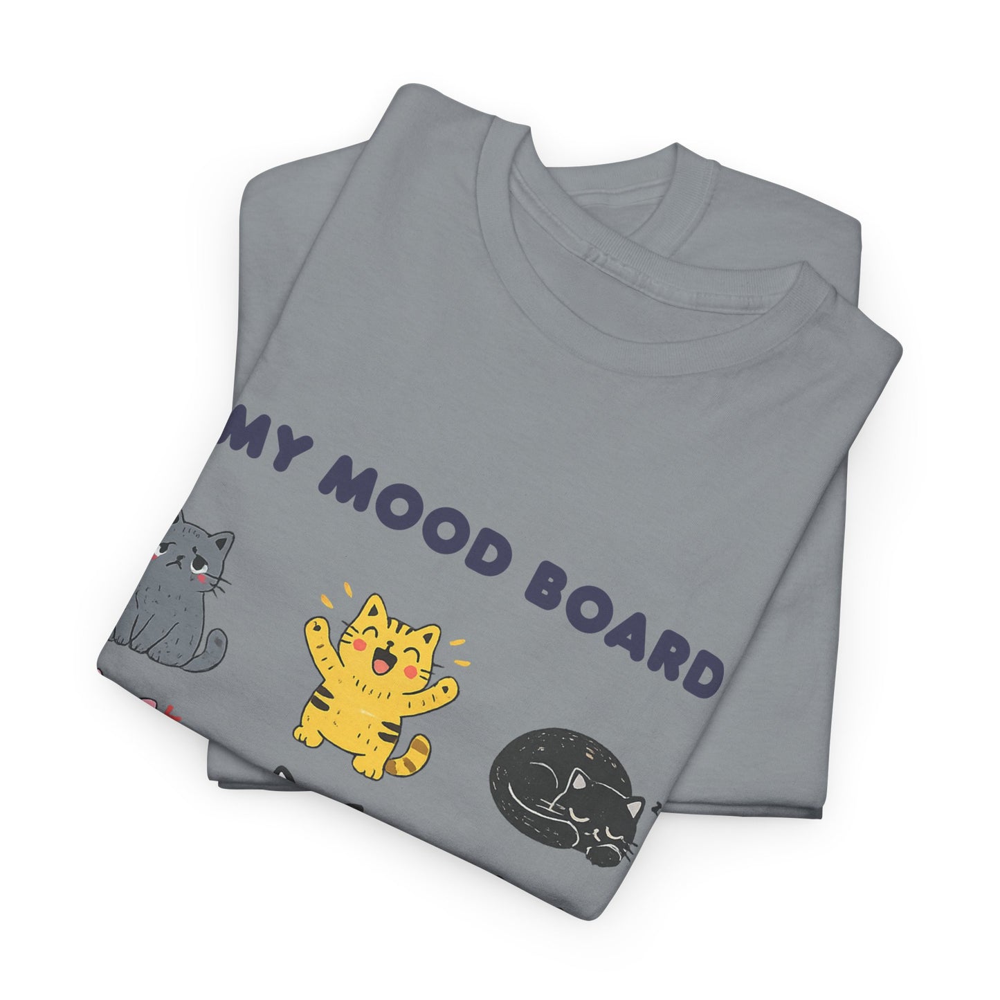 Cute Cat Mood Board T-Shirt, Funny Cat Graphic Tee, Cozy Unisex Cat Lover Shirt, Cartoon Cat Top Gift