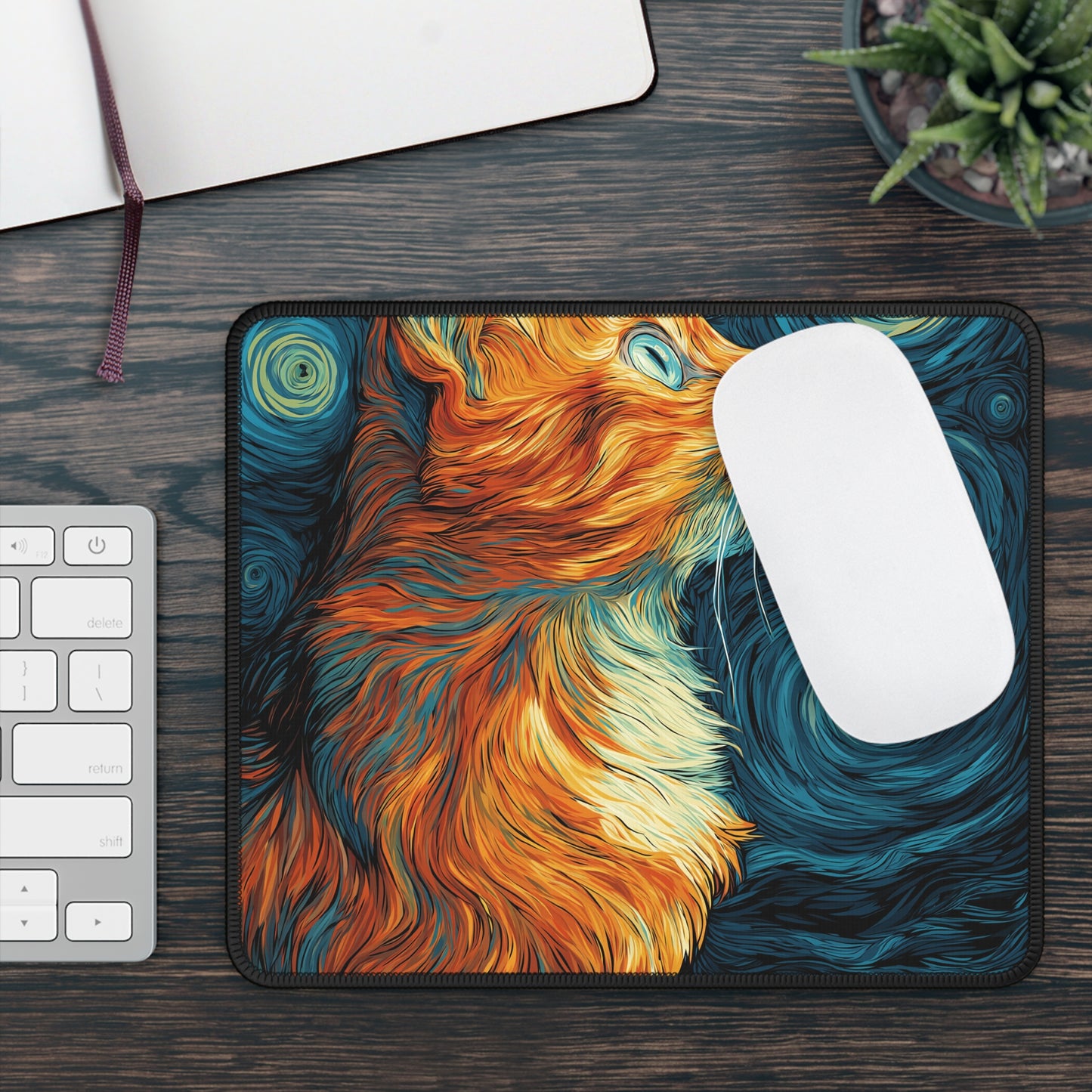 Whiskers in the Night – Dreamy Feline Art Pad | Cat Silhouette Gaming Mouse Pad, Cozy Home Office Decor, Gift for Gamers and Cat Lovers