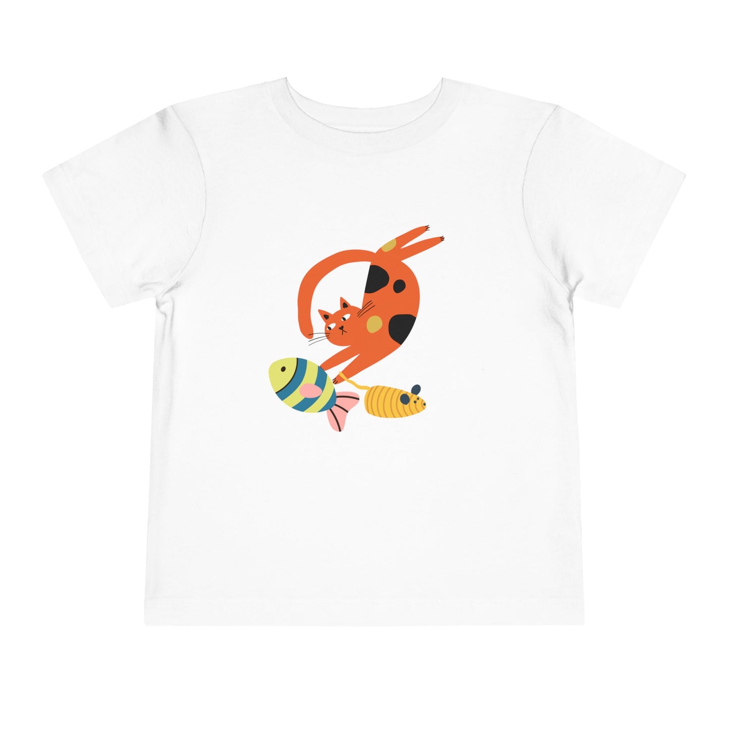 Cute Cat & Fish Toddler T-Shirt | Playful Kids Graphic Tee, Summer Outfit for Boys & Girls, Birthday Gift, Animal Lover Shirt