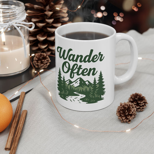 Camping Adventure Mug – Ceramic Coffee Cup, Gift for Nature Lovers (11oz/15oz)