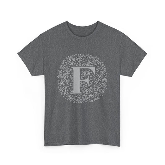 Personalized Initial F, Unisex Heavy Cotton Tee, Custom Graphic T-Shirt, Gifts for Her, Birthday, Casual Wear, Women's Fashion