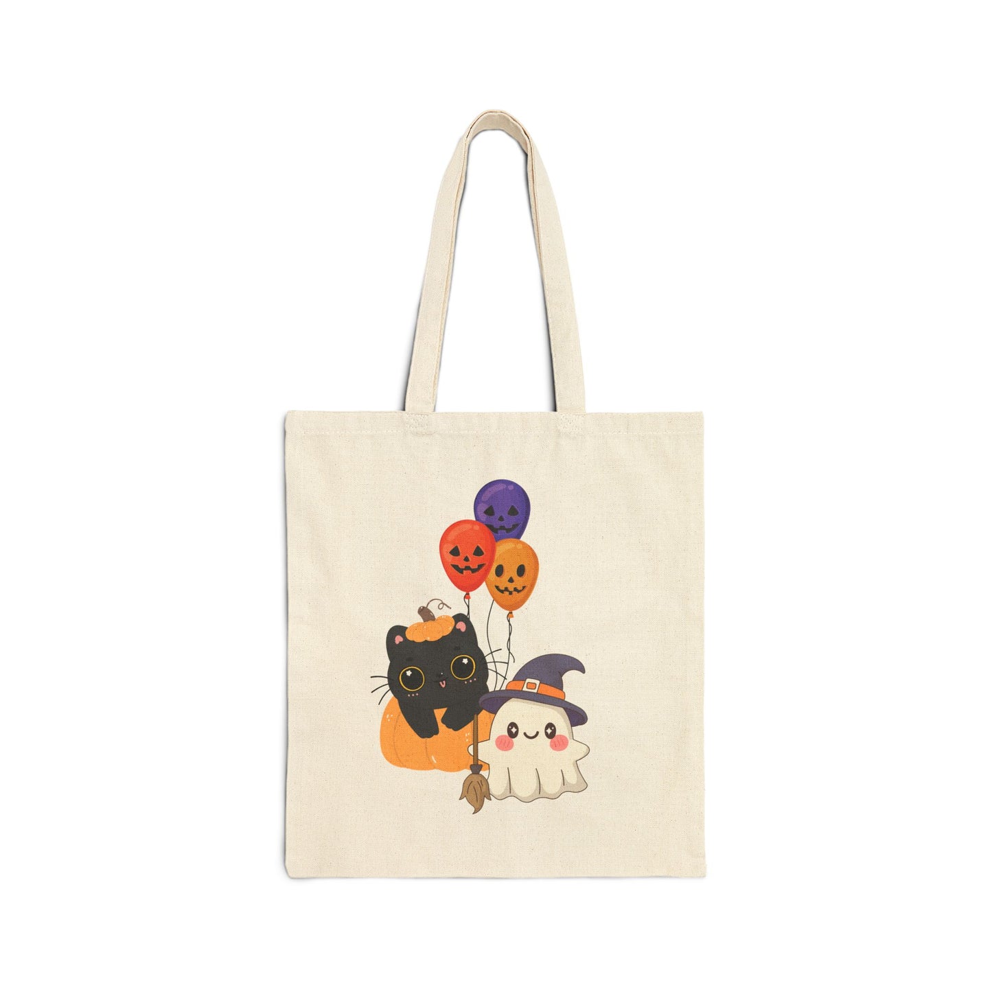 Cute Halloween Cotton Canvas Tote Bag, Trick or Treat Bag, Cat and Ghost Tote, Fall Shopping Bag, Eco Friendly Gift