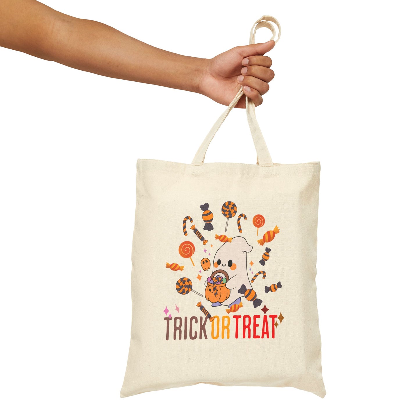 Halloween Cotton Canvas Tote Bag, Trick or Treat Shopper, Eco-Friendly Gift, Holiday Accessory, Cute Costume Bag, Fall Festival Tote