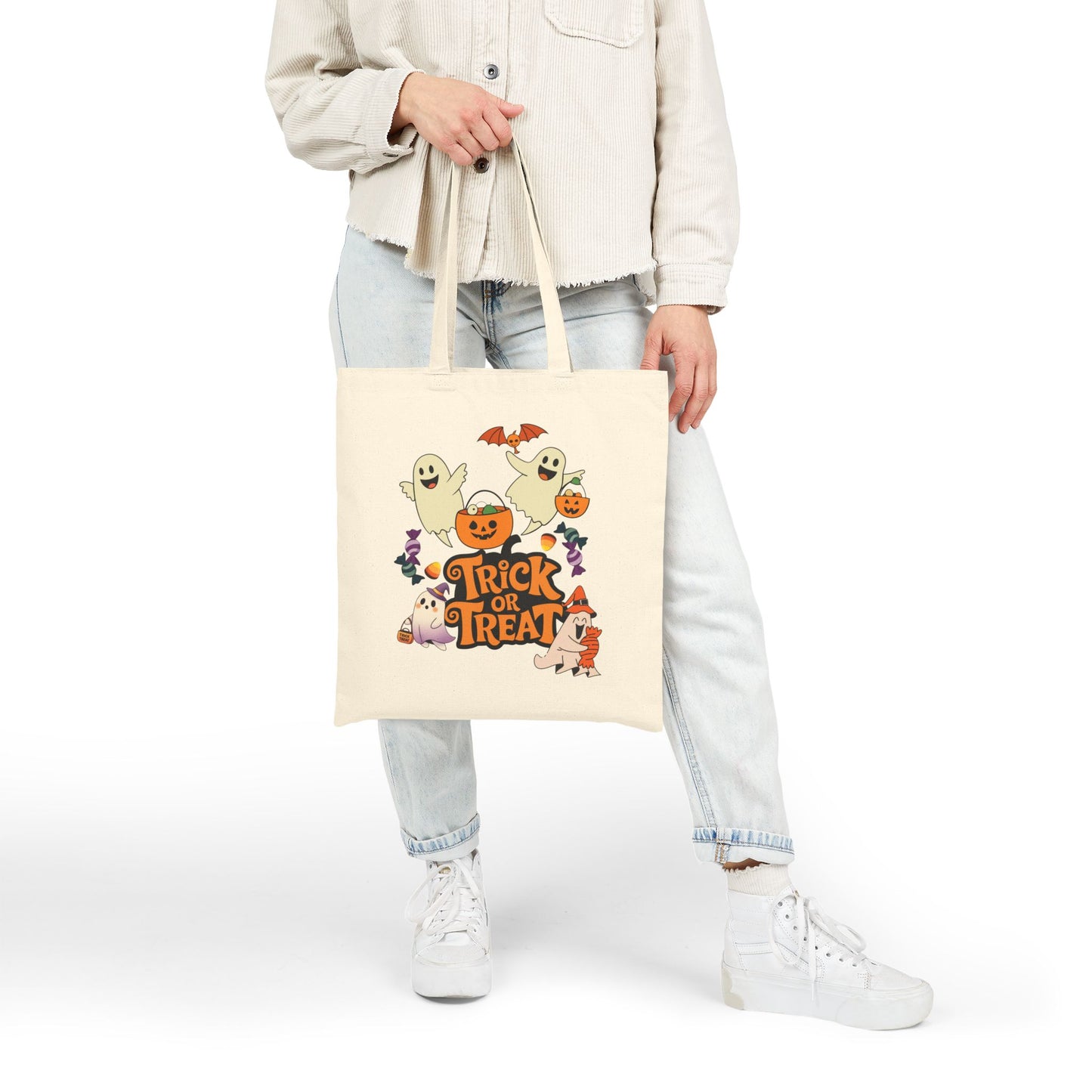 Halloween Cotton Canvas Tote Bag, Trick or Treat Shopper Bag, Eco-Friendly Gift, Spooky Decoration, Halloween Party Favor