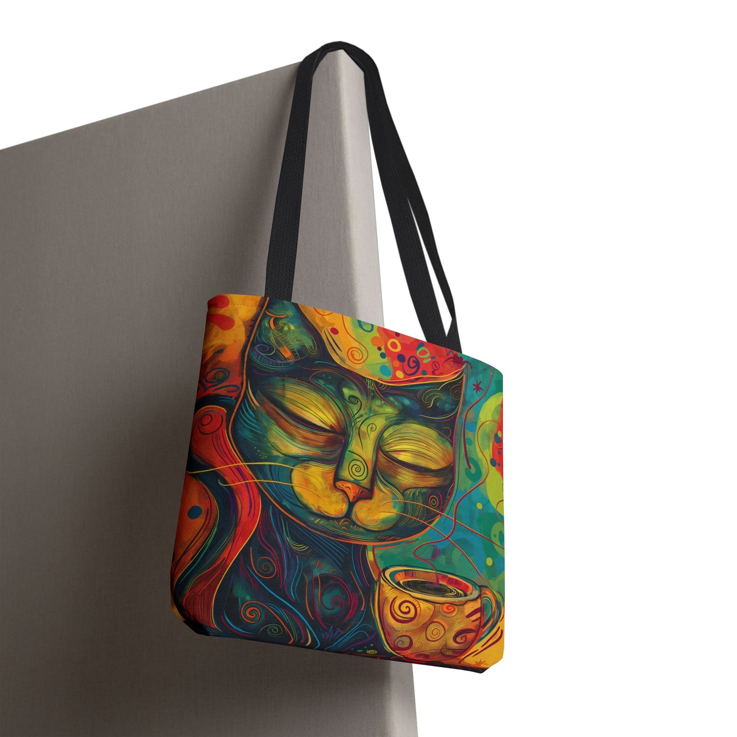 Whimsical Cat Coffee Tote AOP Reusable Shopping Bag, Artistic Cat Lover Gift, Stylish Tote for Women