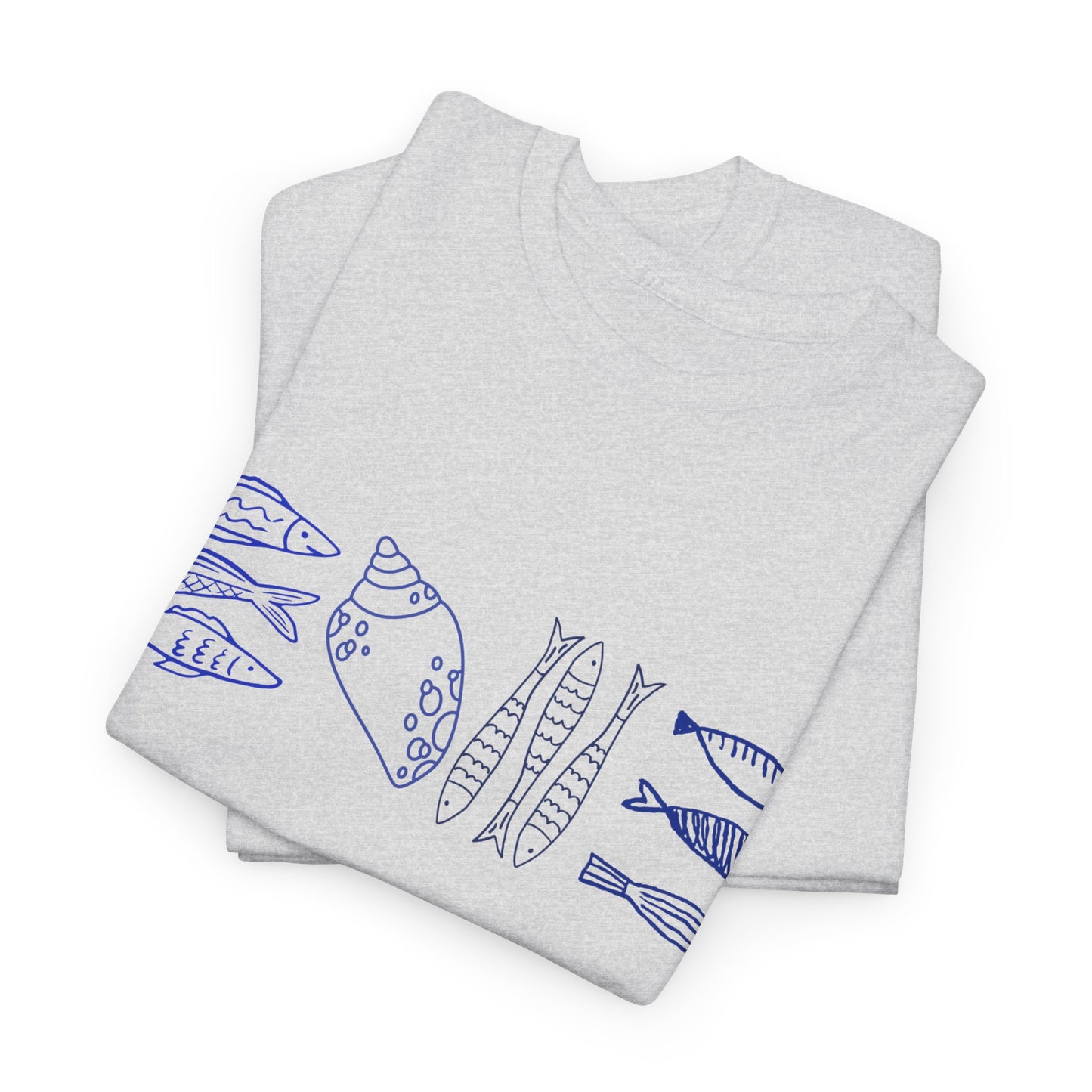 Coastal Fish and Seashell Graphic T-Shirt, Nautical Ocean Life Tee, Beach Lover Shirt, Marine Life Illustration Top, Seaside Summer Tee
