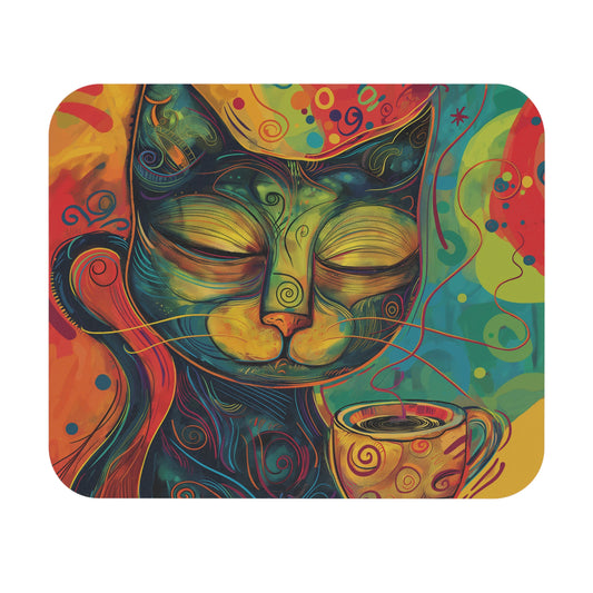 Colorful Cat Mouse Pad with Coffee Vibe – Cute Gift for Cat Lovers | Home Office Desk Decor | Fun Decorative Mouse Mat