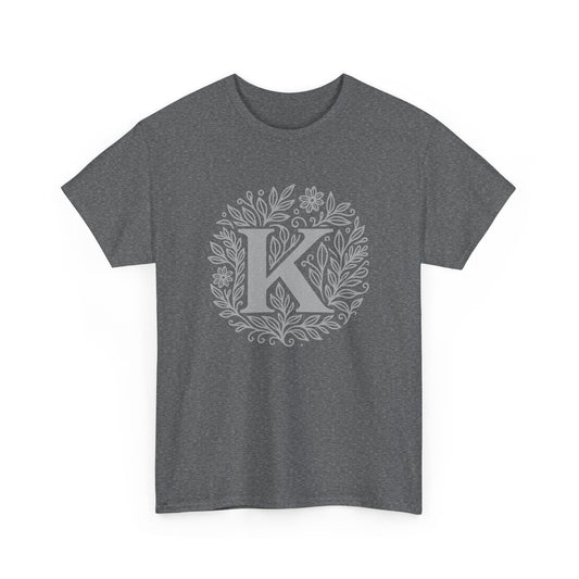 Personalized Initial K, Unisex Heavy Cotton Tee, Custom Graphic T-Shirt, Gifts for Her, Birthday, Casual Wear, Women's Fashion