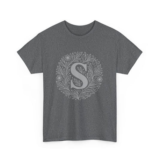 Personalized Initial S, Unisex Heavy Cotton Tee, Custom Graphic T-Shirt, Gifts for Her, Birthday, Casual Wear, Women's Fashion