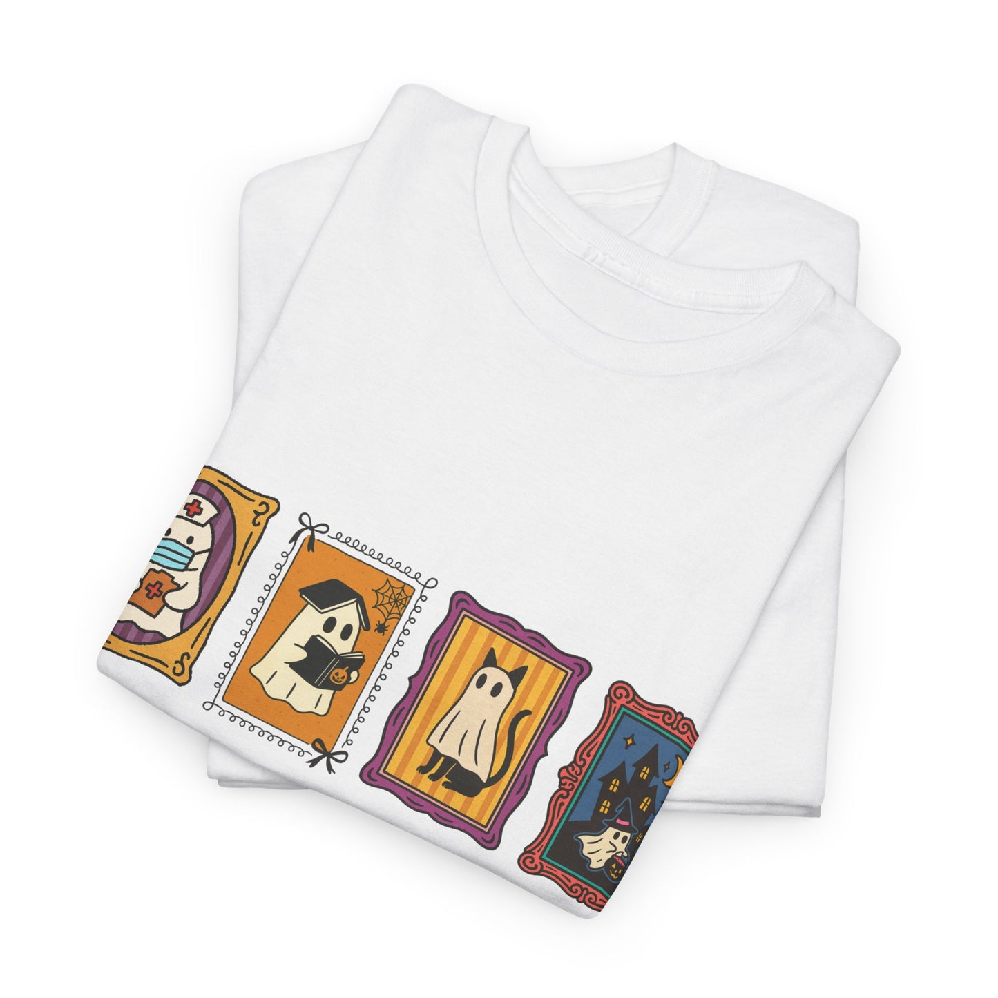 Spooky Portraits Unisex Heavy Cotton Tee - Halloween Shirt, Ghostly Tee, Graphic T-Shirt, Casual Tee, Gift for Occasions