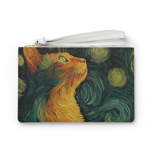 Celestial Cat Clutch Bag – Cosmic Cat Purse, Animal Lover Gift, Cute Travel Accessory, Stylish Zipper Bag