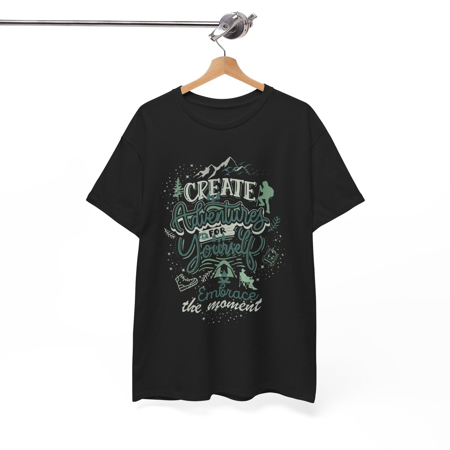 Adventure Awaits Unisex Heavy Cotton Tee, Travel Shirt, Inspirational Apparel, Nature Lover Gift, Casual Wear, Outdoor Adventures
