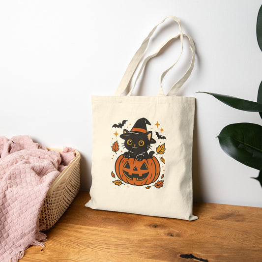 Halloween Cotton Canvas Tote Bag, Trick or Treat Shopper, Eco-Friendly Trick or Treat Bag, Holiday Gift Bag, Kids Halloween Tote