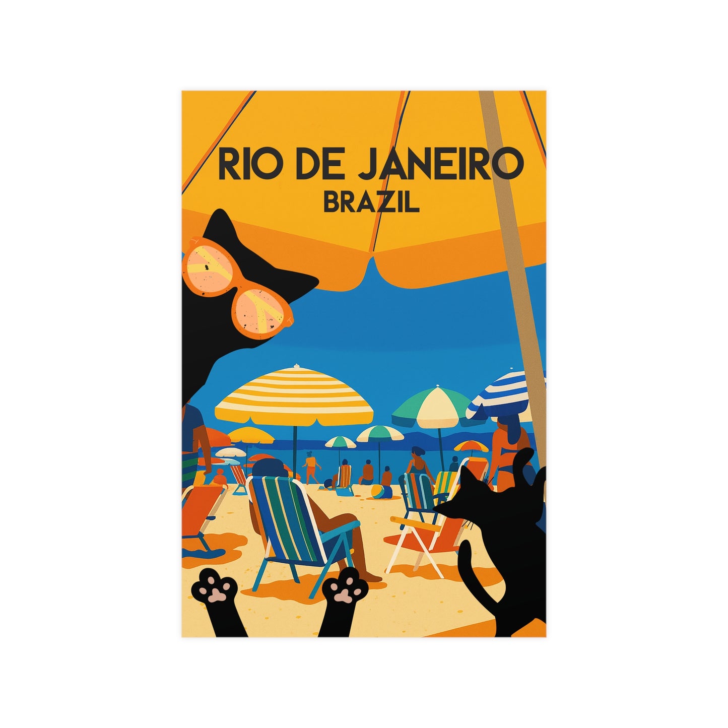 Rio de Janeiro Cat Poster – Matte Wall Art, Beach-Themed Decor, Travel Print, Unique Gift for Cat Lovers