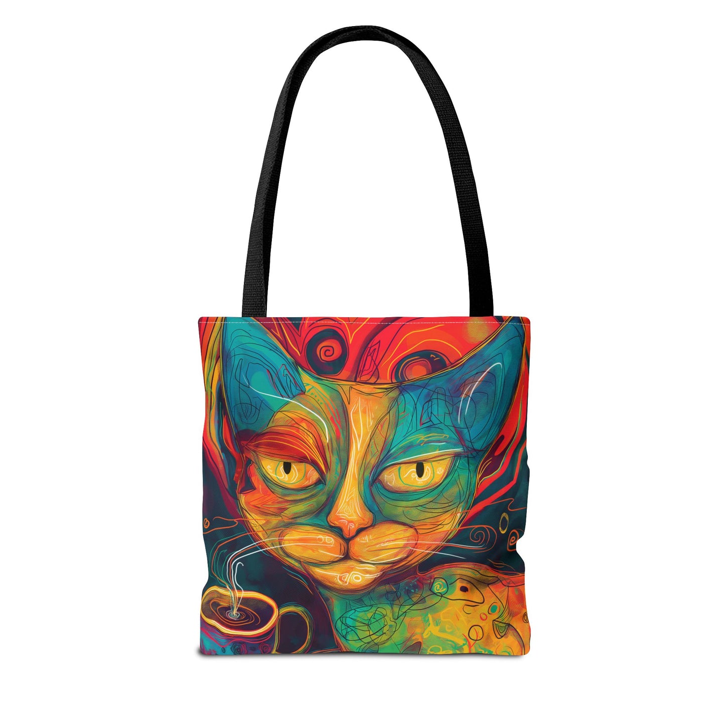 Coffee & Cats On-the-Go Abstract Tote Bag for Feline Fans, Cat Lover Gifts, Kitty Shopping Bag, Pet Owner Accessories, Cute Cat Print
