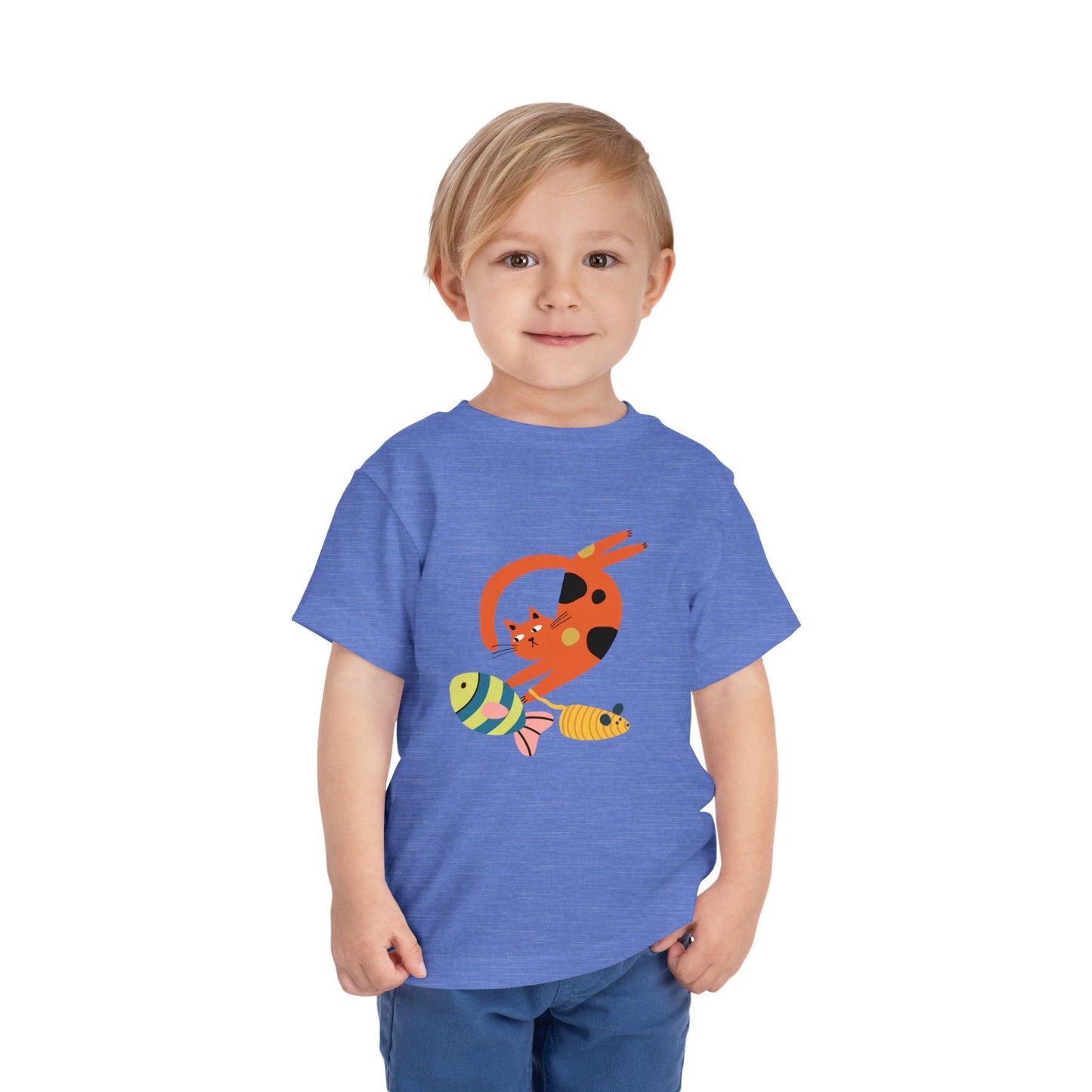 Cute Cat & Fish Toddler T-Shirt | Playful Kids Graphic Tee, Summer Outfit for Boys & Girls, Birthday Gift, Animal Lover Shirt