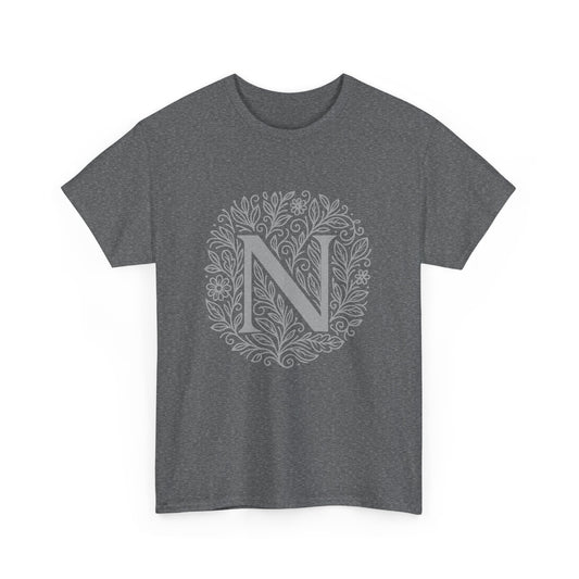 Personalized Initial N, Unisex Heavy Cotton Tee, Custom Graphic T-Shirt, Gifts for Her, Birthday, Casual Wear, Women's Fashion