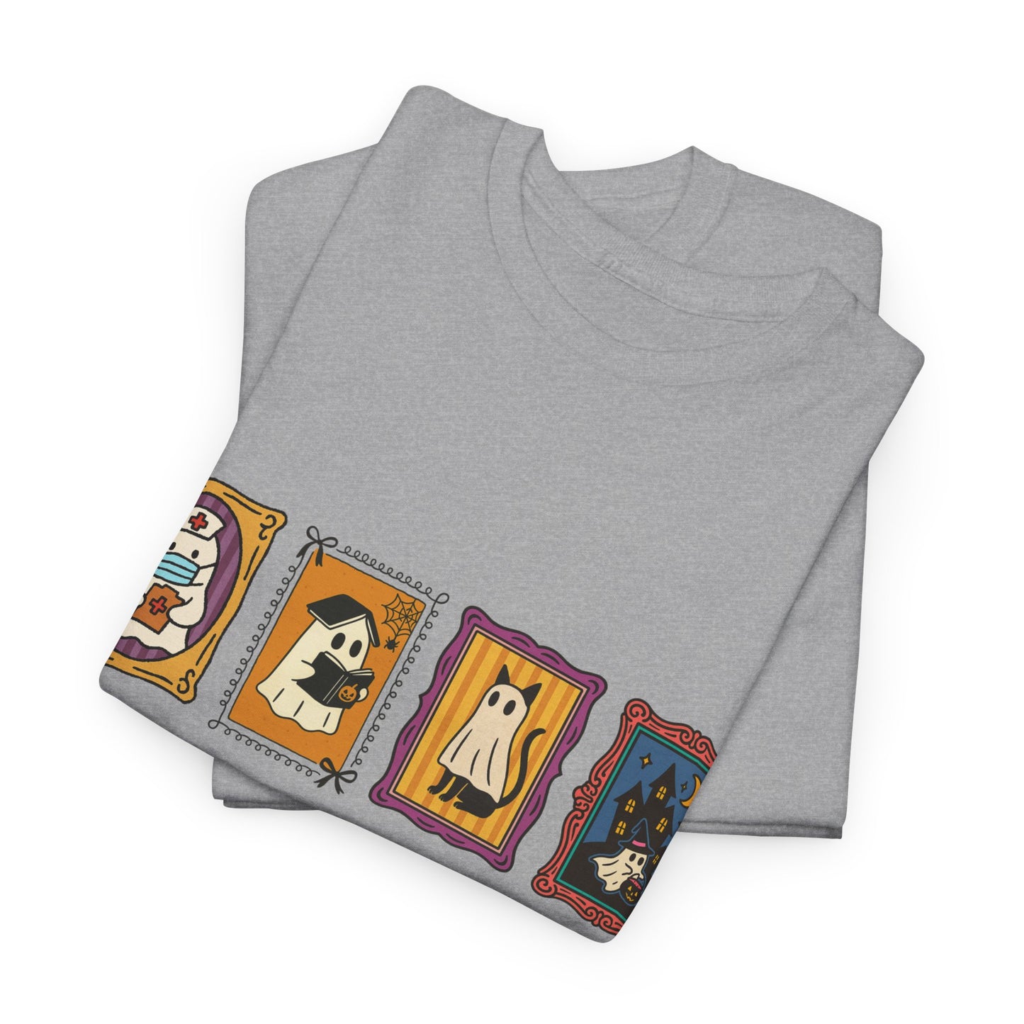 Spooky Portraits Unisex Heavy Cotton Tee - Halloween Shirt, Ghostly Tee, Graphic T-Shirt, Casual Tee, Gift for Occasions