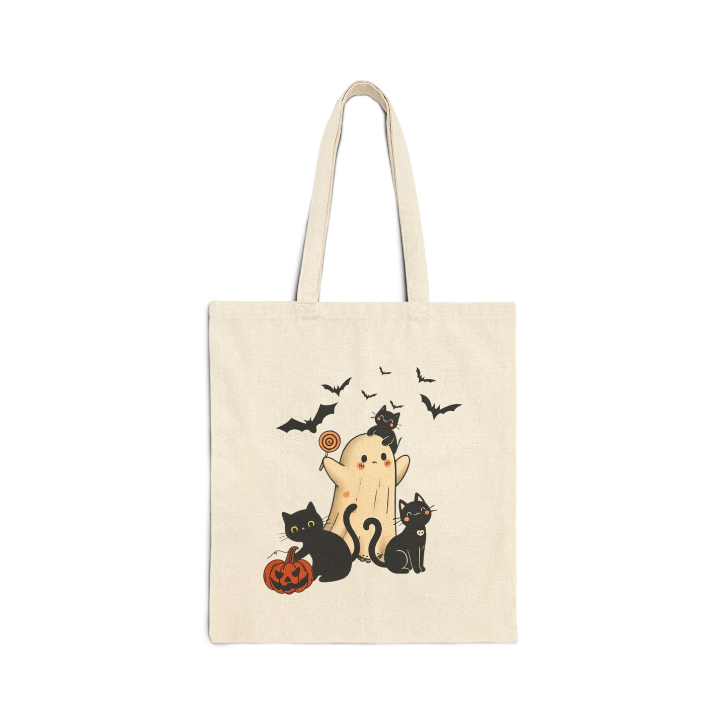 Halloween Ghost and Cats Tote Bag, Trick or Treat Bag, Eco Friendly Reusable Tote, Spooky Season Gift, Cute Cat Lover Bag