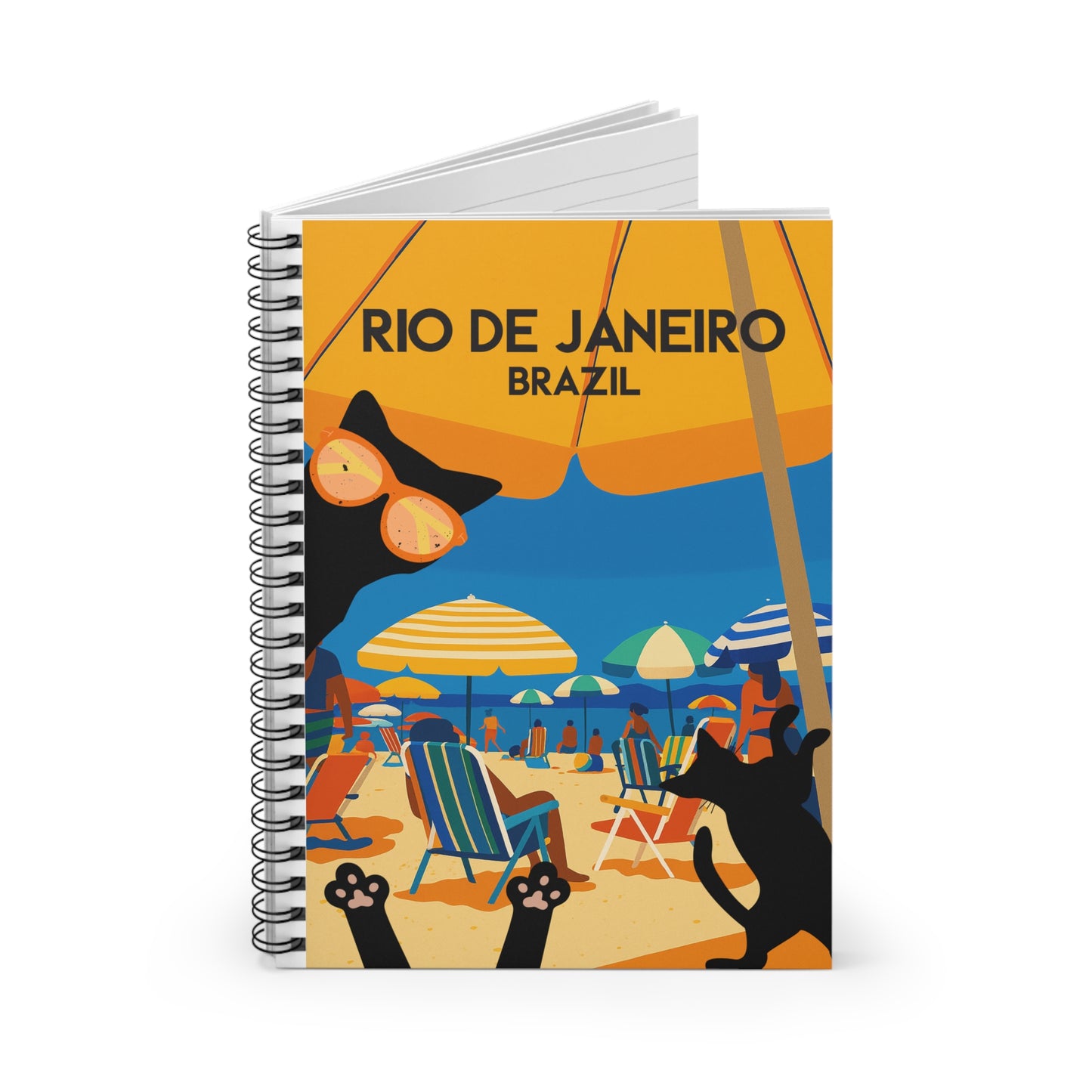 Rio de Janeiro Cat Notebook – A5 Softcover Journal, Beach Vibes Travel Diary, Gift for Pet Lovers, Summer Memories & Creativity